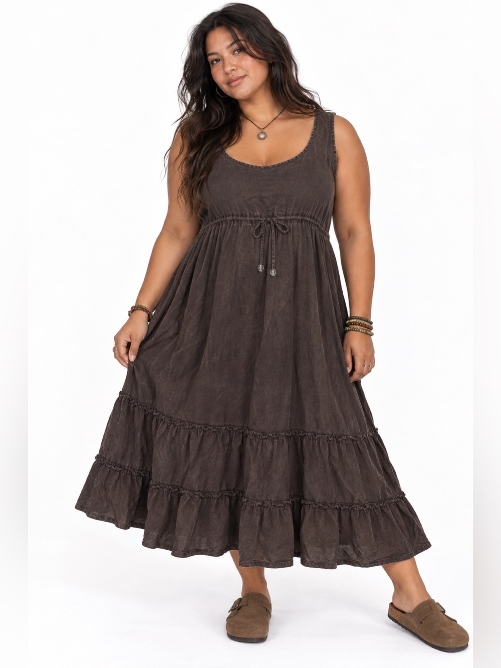 Lands End Chocolate Brown Linen Maxi Dress Women's XL 18-20 Coastal Summer Vacay